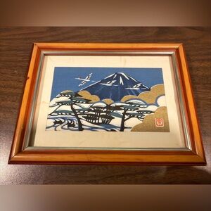 8” X 6” Mt Fuji  Textile Art Wood Frame
